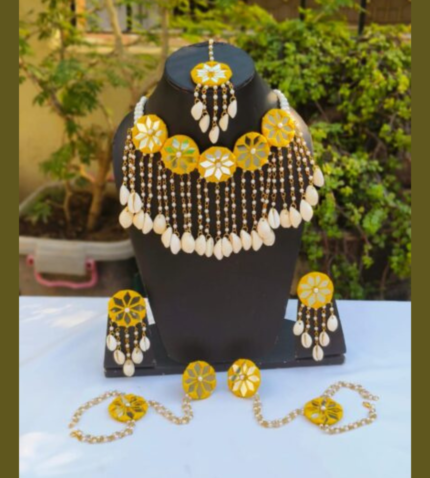 Yellow Beaded Bridal Haldi Jewellery Set - Floral Jewellery for Women